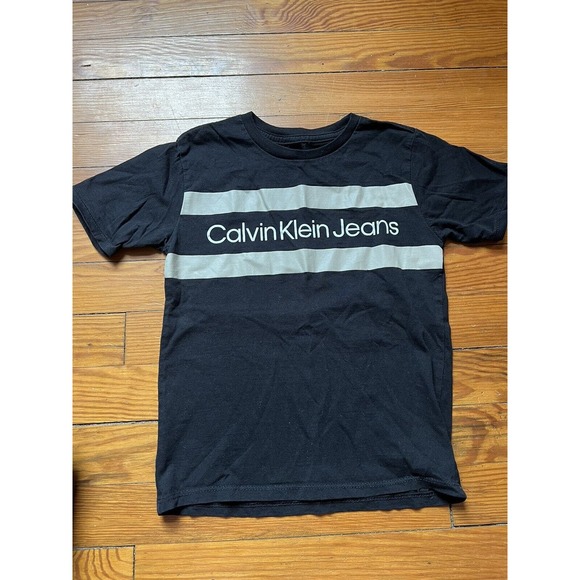 Calvin Klein Black Tan Stripped T Shirt Kids Size 6 - Picture 1 of 2